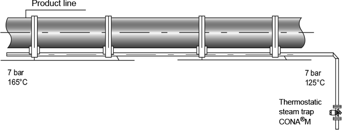 Fig. 6-18: Trace heater and steam trap with 40 °C sub-cooling